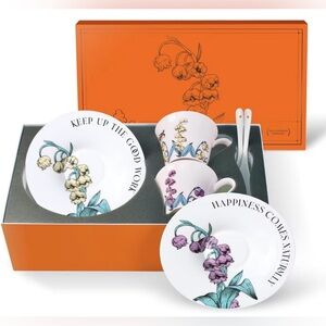 Tea Cup Set With 2 Tea Cups 2 Saucers And 2 Spoon